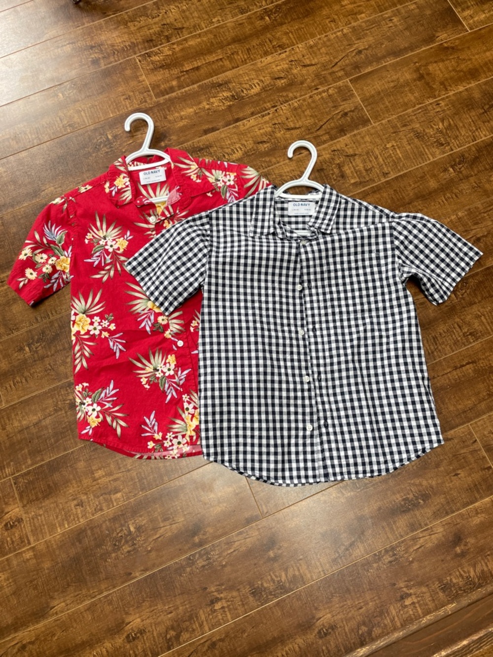 Old Navy Red Floral and Black Gingham Short-Sleeve Button-Up Shirts for Kids